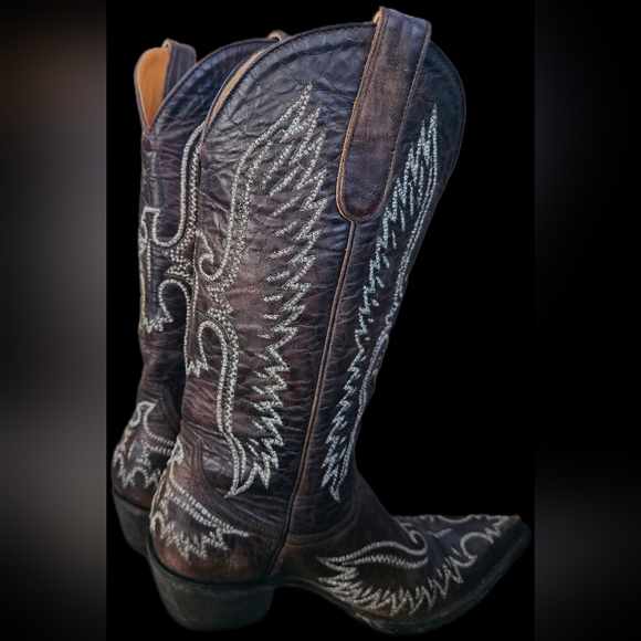 Old Gringo Eagle Stitch Embroidered Distressed Brown Leather Western Boots - Picture 9 of 13